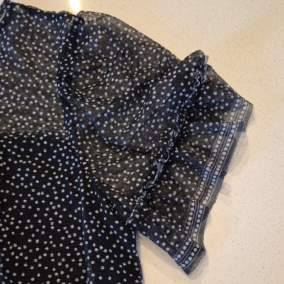 Max Studio Black Sheer Polka Dot Short Sleeve Blouse - Picture 7 of 7